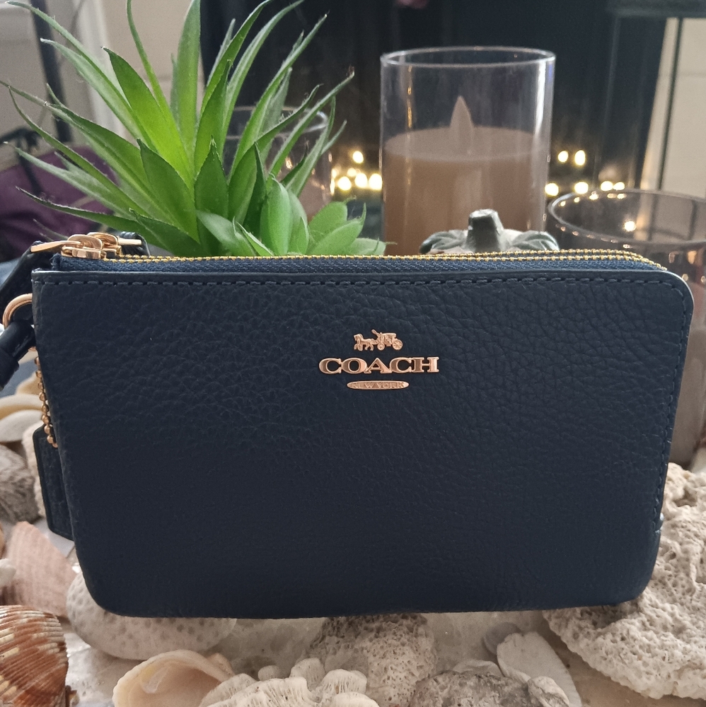 Coach Navy Leather Wristlet NWOT